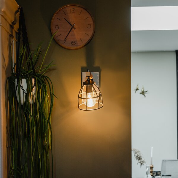 Průmyslová nástěnná lampa tmavě šedá se dřevem nastavitelná - Arthur