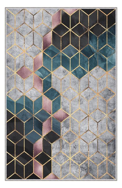 ASIR Koberec (160 x 230) HMNT774 šedý a modrý geometrický vzor