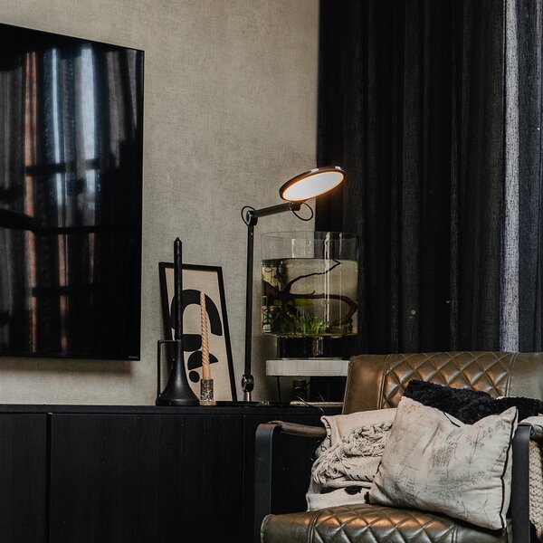 Designová stolní lampa černá vč. LED s dotykovým a indukčním nabíjením - Don