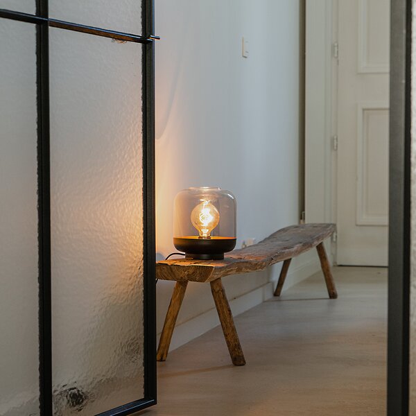Designová stolní lampa černá se zlatem a kouřovým sklem - Kyan
