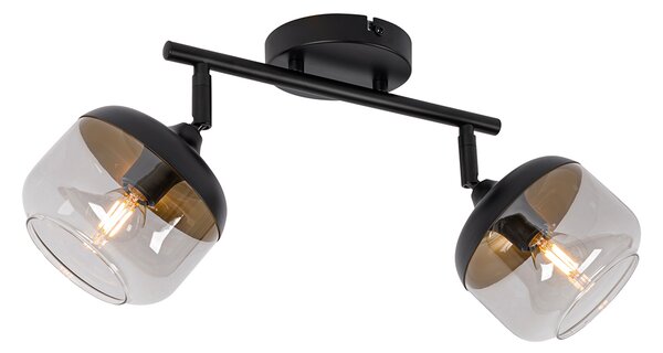 Designové bodové svítidlo černé se zlatem a kouřovým sklem 2-světlo - Kyan