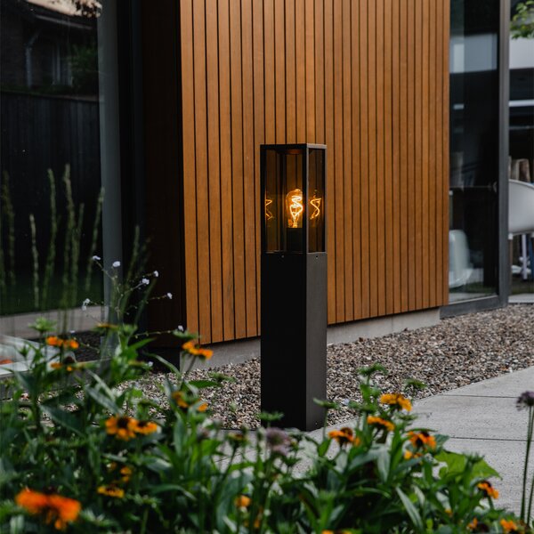 Stojací venkovní lampa černá s kouřovým sklem 80 cm IP44 - Charlois