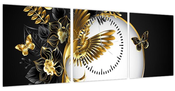 Obraz - Koule se zlatými motivy (s hodinami) (90x30 cm)