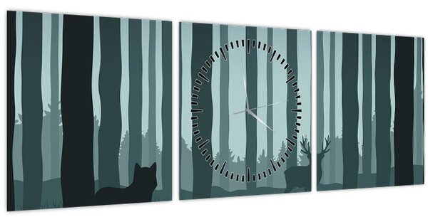 Obraz - Jelen s vlkem ve skalách (s hodinami) (90x30 cm)