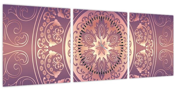 Obraz - Mandala na fialovém gradientu (s hodinami) (90x30 cm)