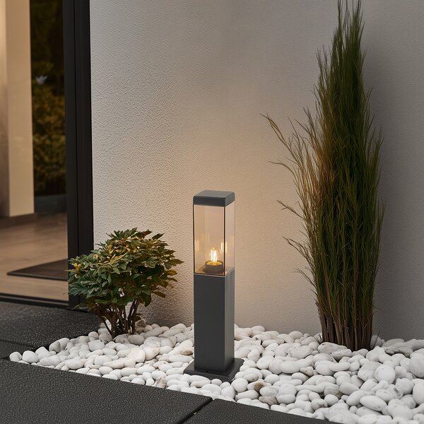 Moderní venkovní stojací lampa tmavě šedá s kouřovým sklem 45 cm - Malios