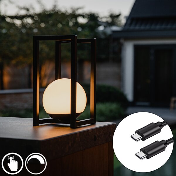 Venkovní stolní lampa černá vč. LED s dotykovým ovládáním a dobíjením - Nowi