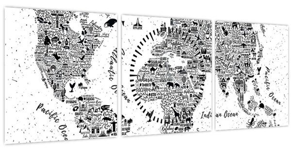 Obraz - Mapa z piktogramů (s hodinami) (90x30 cm)