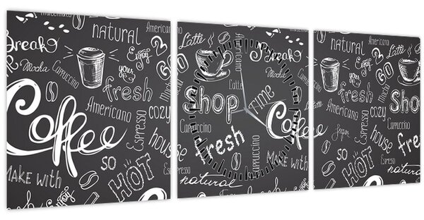Obraz - Coffee (s hodinami) (90x30 cm)
