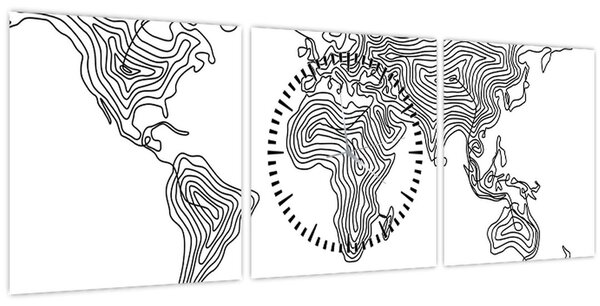Obraz - Mapa v liniích (s hodinami) (90x30 cm)