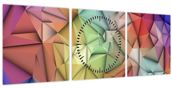 Obraz - Polygonální abstrakce (s hodinami) (90x30 cm)