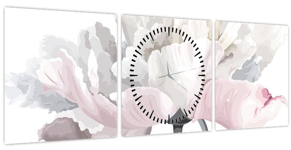Obraz - Květ růže (s hodinami) (90x30 cm)