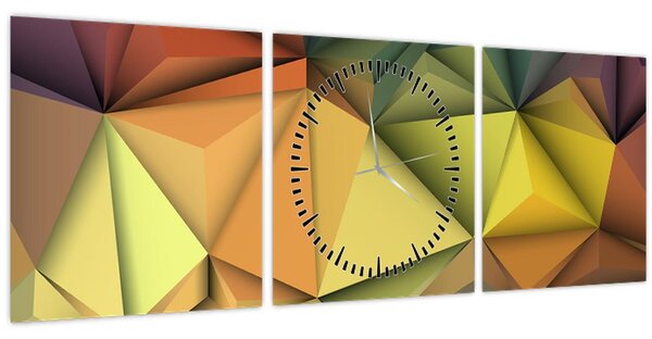 Obraz - Polygonální 3D abstrakce (s hodinami) (90x30 cm)