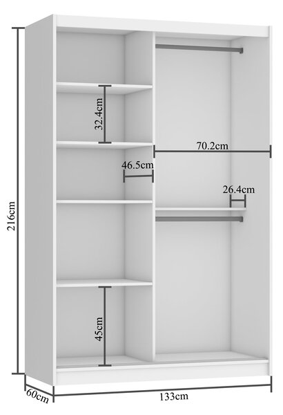 Šatní skříň 133 cm Belini černý mat / šedý mat s posuvnými dveřmi a zrcadlem MZ SZP2/2/B/SR/0/BL