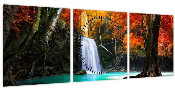 Obraz - Smaragdová laguna (s hodinami) (90x30 cm)