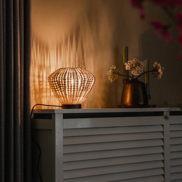 Orientální stolní lampa béžová s korálky - Moti