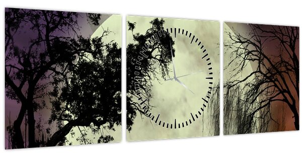 Obraz - Úplněk nad hladinou (s hodinami) (90x30 cm)