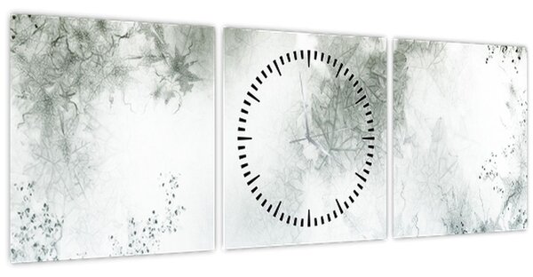Obraz abstrakce listů (s hodinami) (90x30 cm)