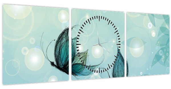 Obraz - Modří motýlci (s hodinami) (90x30 cm)