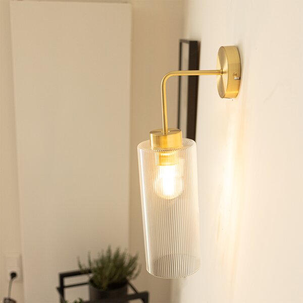 Nástěnná lampa v art deco stylu zlatá se sklem - Laura