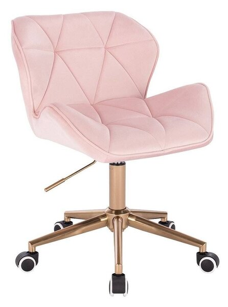 Židle MILANO VELUR na zlaté podstavě s kolečky - světle růžová