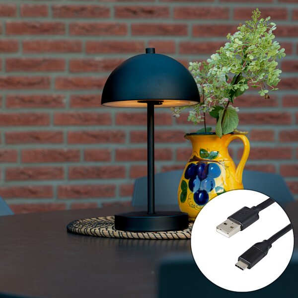 Venkovní stolní lampa černá dobíjecí 3-stupňový stmívač - Keira