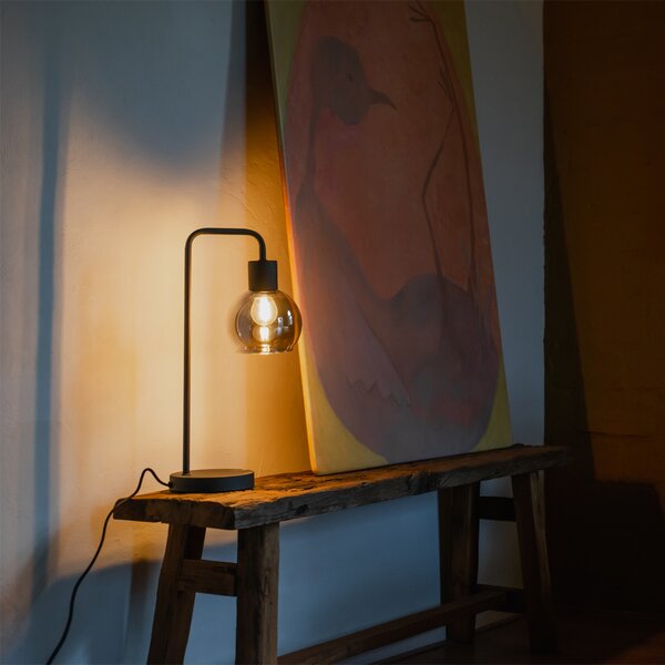 Stolní lampa Art Deco černá s kouřovým sklem - Vidro