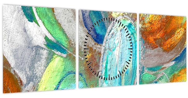 Obraz - Barevná abstrakce (s hodinami) (90x30 cm)
