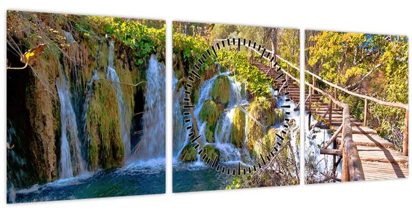 Obraz - Vstup na vodopády (s hodinami) (90x30 cm)
