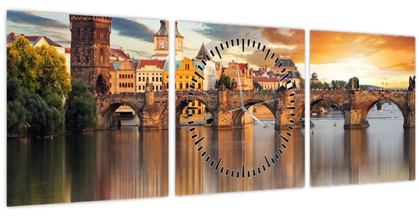 Obraz - Praha (s hodinami) (90x30 cm)