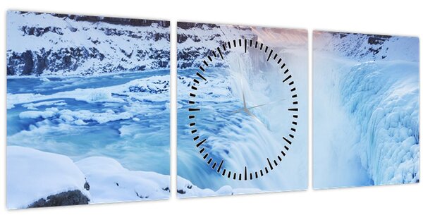 Obraz - Chladné vodopády (s hodinami) (90x30 cm)