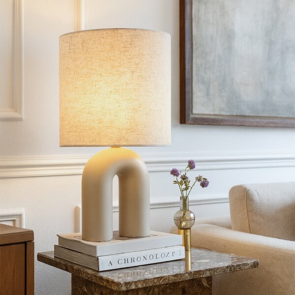 Designová stolní lampa béžová s lněným stínítkem béžová - Lotti
