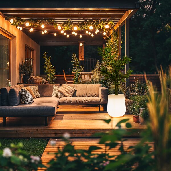 Venkovní stojací lampa květináč bílá IP44 - Flowerpot