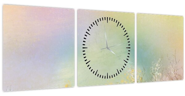 Obraz - Malovaná louka 2 (s hodinami) (90x30 cm)