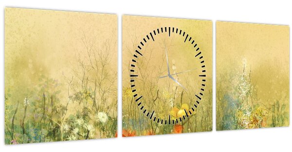 Obraz - Malovaná louka (s hodinami) (90x30 cm)
