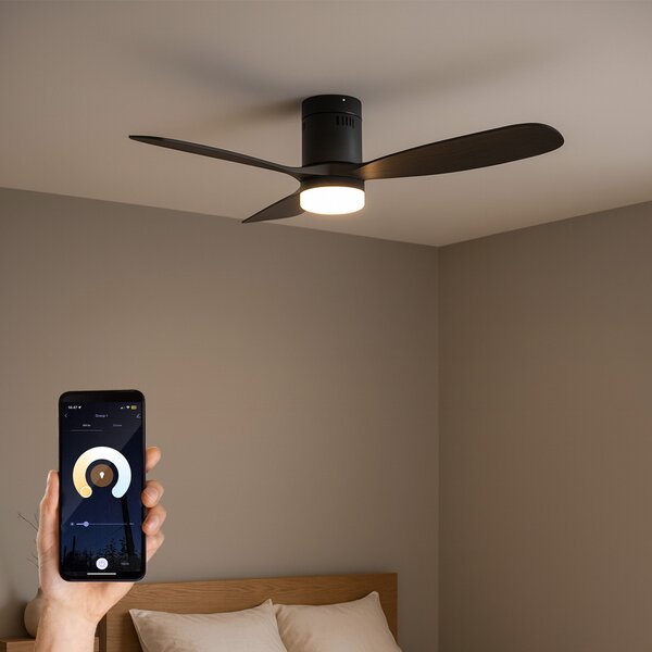 Chytrý stropní ventilátor černý 132 cm vč. LED stmívatelné s dálkovým ovládáním - Sofia
