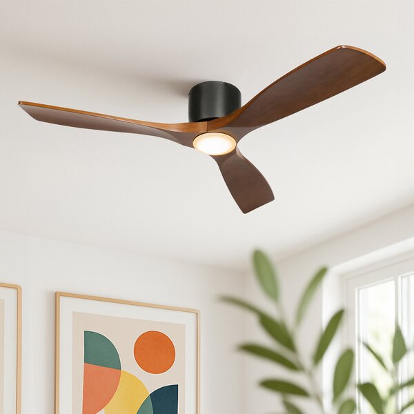 Stropní ventilátor černý s dřevem 131,5 cm vč. LED stmívatelný s dálkovým ovládáním - Jerri