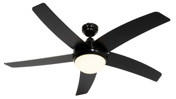 Chytrý stropní ventilátor černý s dřevěným potiskem 132 cm vč. LED stmívatelné s dálkovým ovládáním - Cool