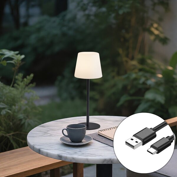 Stolní lampa černá dobíjecí vč. LED a stmívače IP54 - Jude