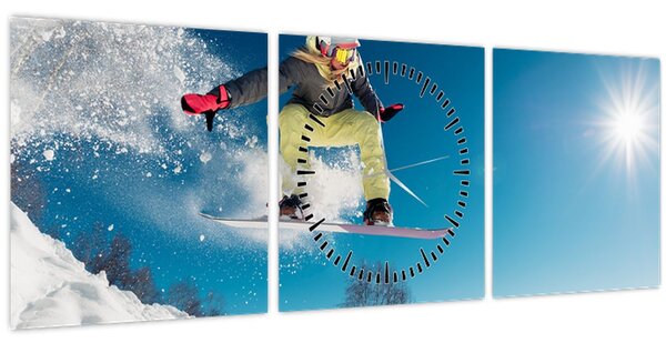Obraz - Snowboardista (s hodinami) (90x30 cm)
