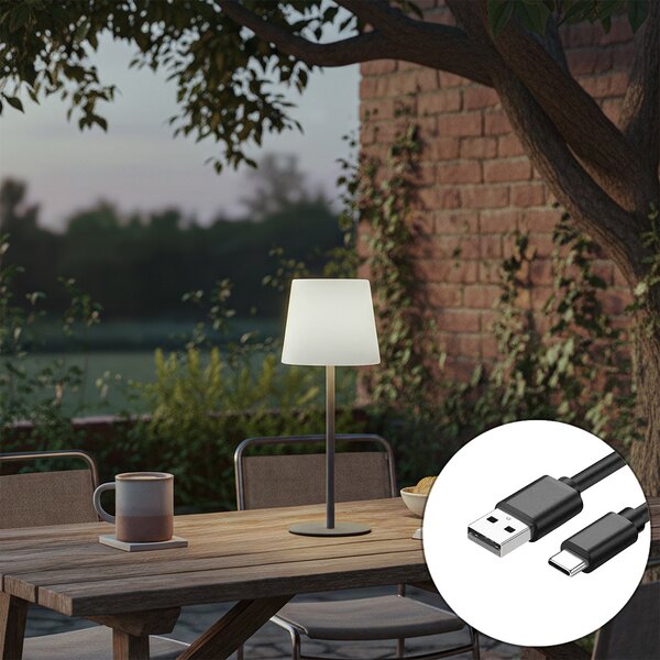 Stolní lampa šedá dobíjecí vč. LED a stmívače IP54 - Jude
