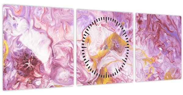 Obraz - Růžová abstrakce (s hodinami) (90x30 cm)