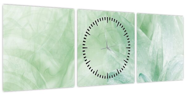 Obraz - Zelený květ (s hodinami) (90x30 cm)