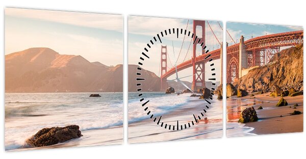 Obraz - Golden Gate Bridge (s hodinami) (90x30 cm)