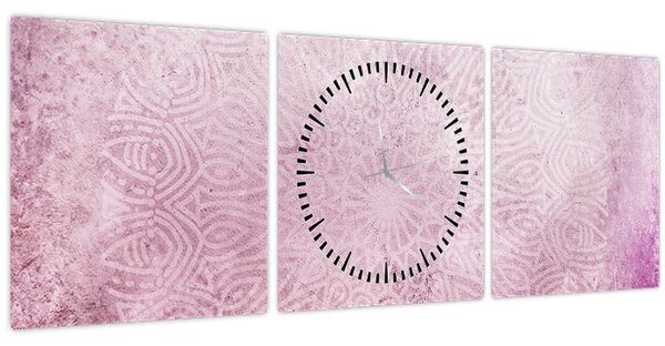 Obraz - Mandala v růžové zdi (s hodinami) (90x30 cm)