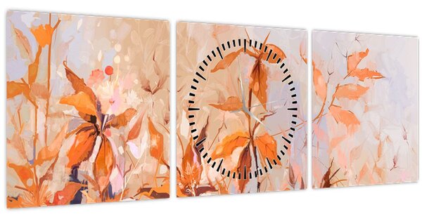 Obraz - Malované květiny (s hodinami) (90x30 cm)