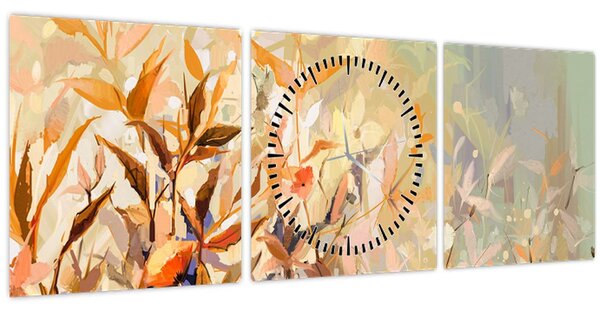 Obraz - Malované rostliny (s hodinami) (90x30 cm)
