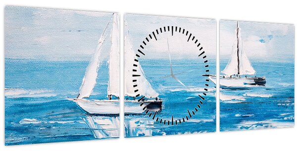 Obraz - Malba jachty na moři (s hodinami) (90x30 cm)