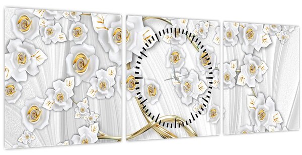 Obraz - Strom se zlatým dekorem (s hodinami) (90x30 cm)