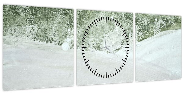Obraz - Abstrakce štětci (s hodinami) (90x30 cm)